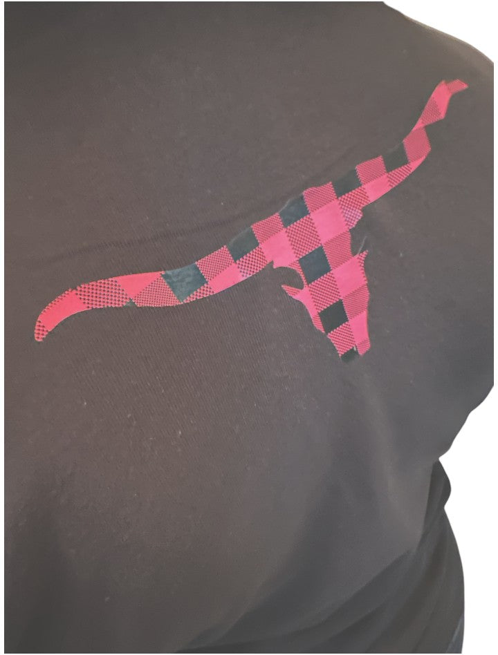 Women Long Sleeves Black Shirt - Pink Plaid print