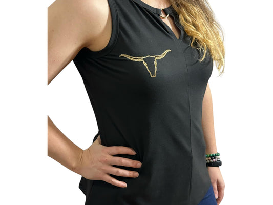Tank Top Black with Gold Glitter accents