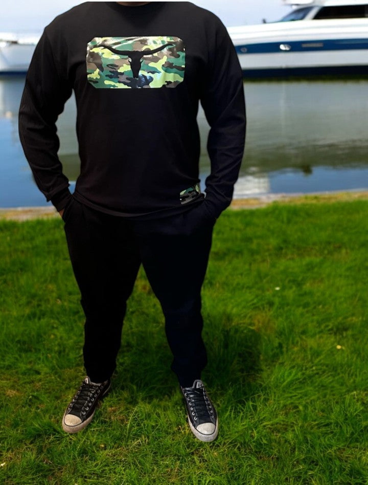 Unisex Long Sleeves Black Shirt - Camouflage print