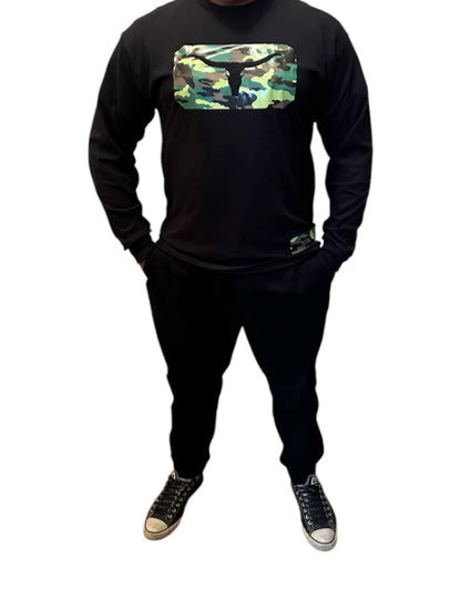 Unisex Long Sleeves Black Shirt - Camouflage print